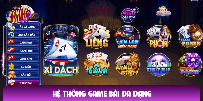 Hệ thống game bài đa dạng
