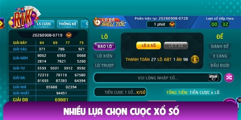 Nhiều lựa chọn cược xổ số
